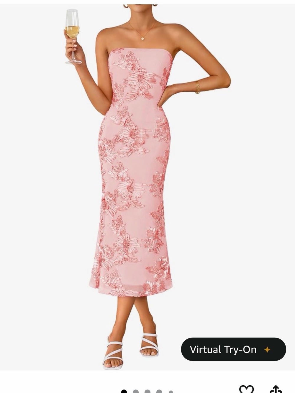 Brand New Strapless Pink Floral Lace Midi Dress